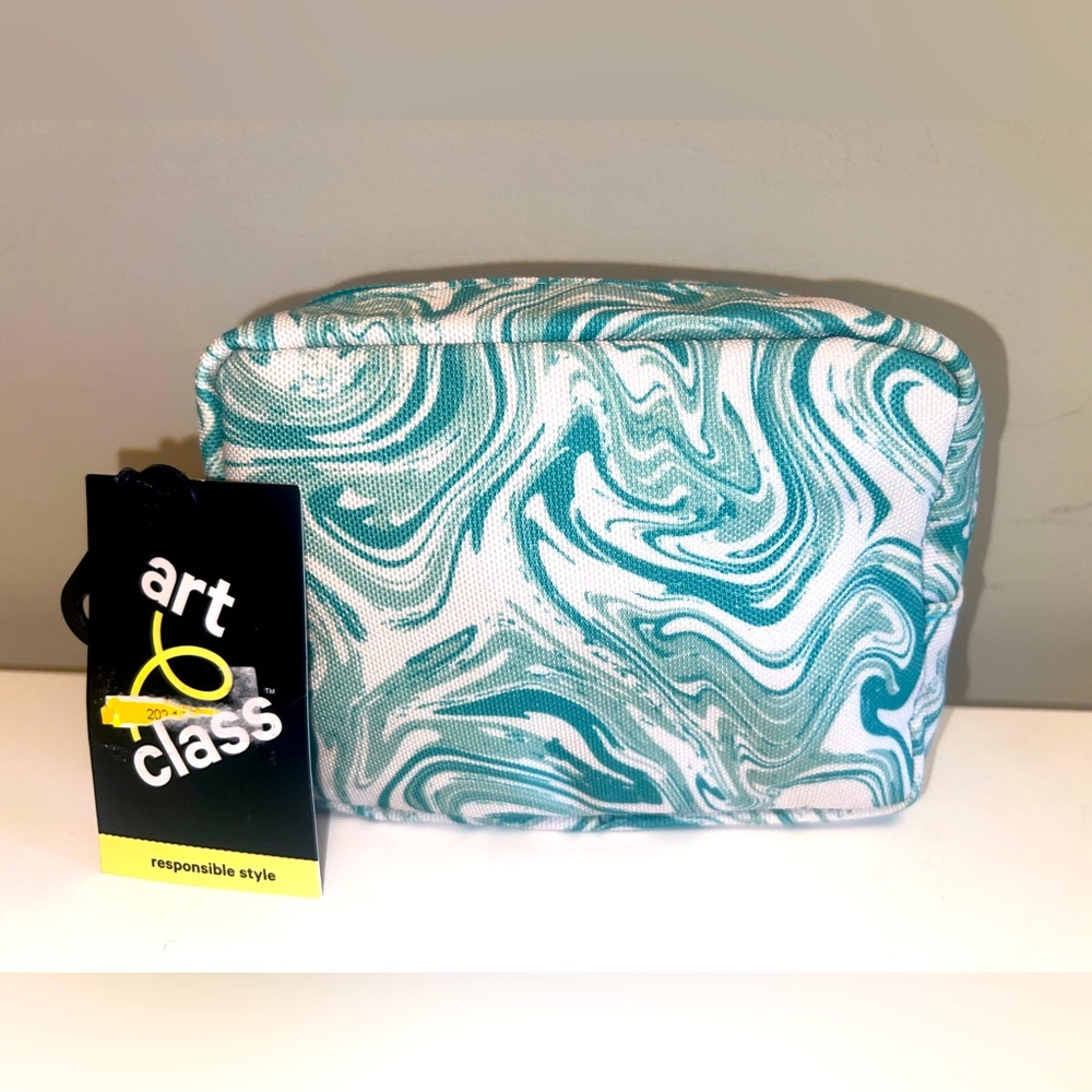 Art Class Teal and White Swirl School Pouch